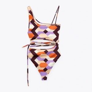 Zara One Piece Swimsuit Geometric Cut Out Pattern